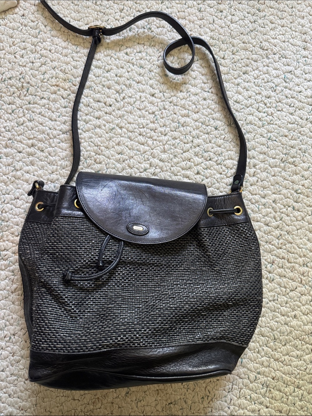Bally Woven Leather Drawstring Bag